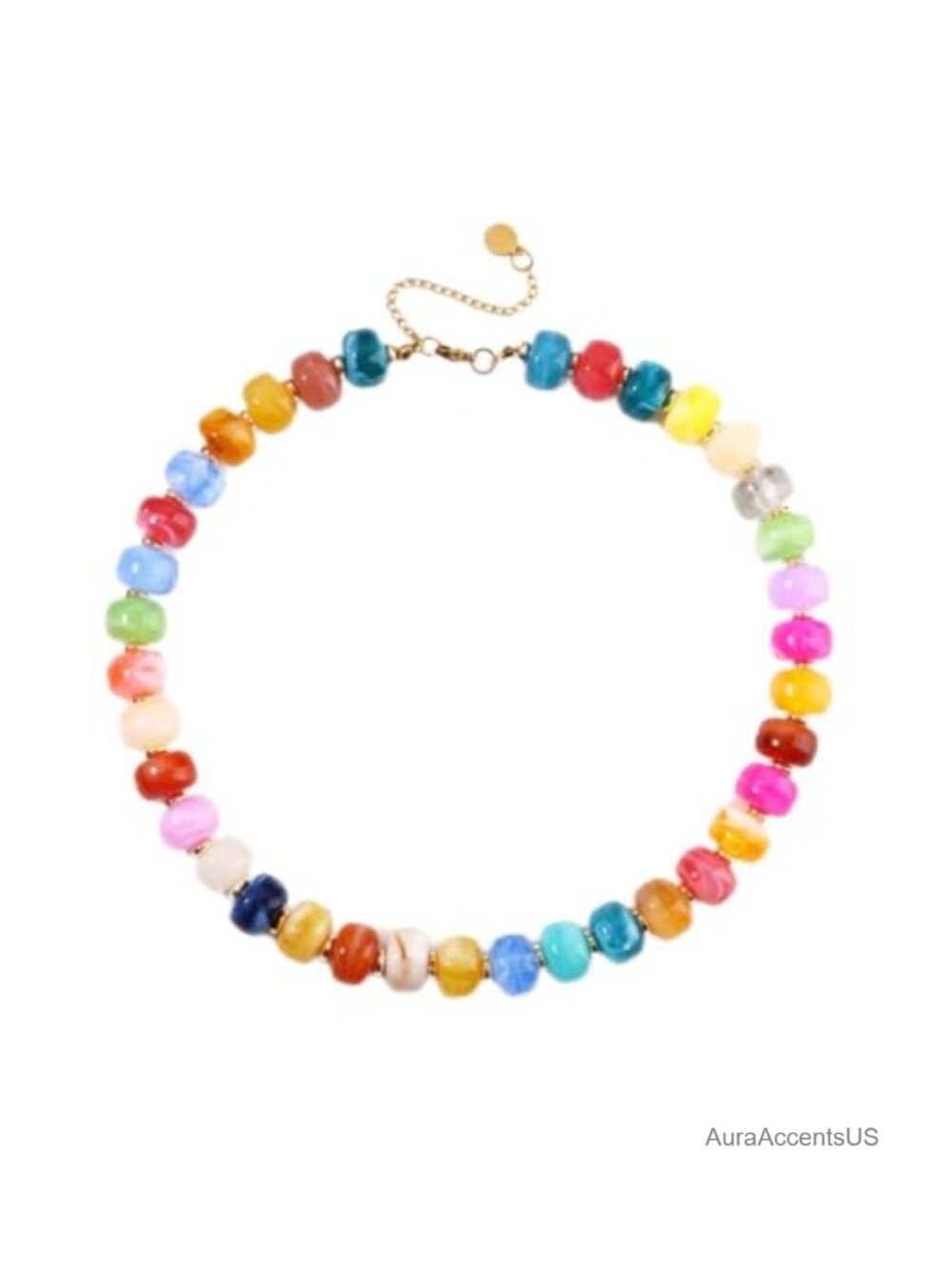 Handcrafted Resin Beaded Necklace with Gold Clasp, Adjustable Boho Statement